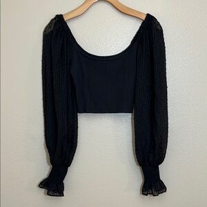 Urban Outfitters Black Cropped Sheer Sleeves Top